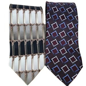 Kilburne &‎ Finch Mens Necktie Tie Lot 2 Gold Black Burgundy Blue Geometric Silk